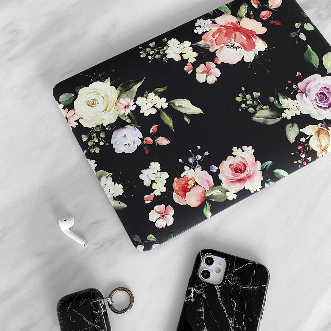 Black Floral MacBook Case