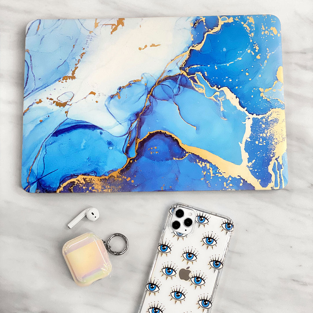 Blue and Gold Marble MacBook Case