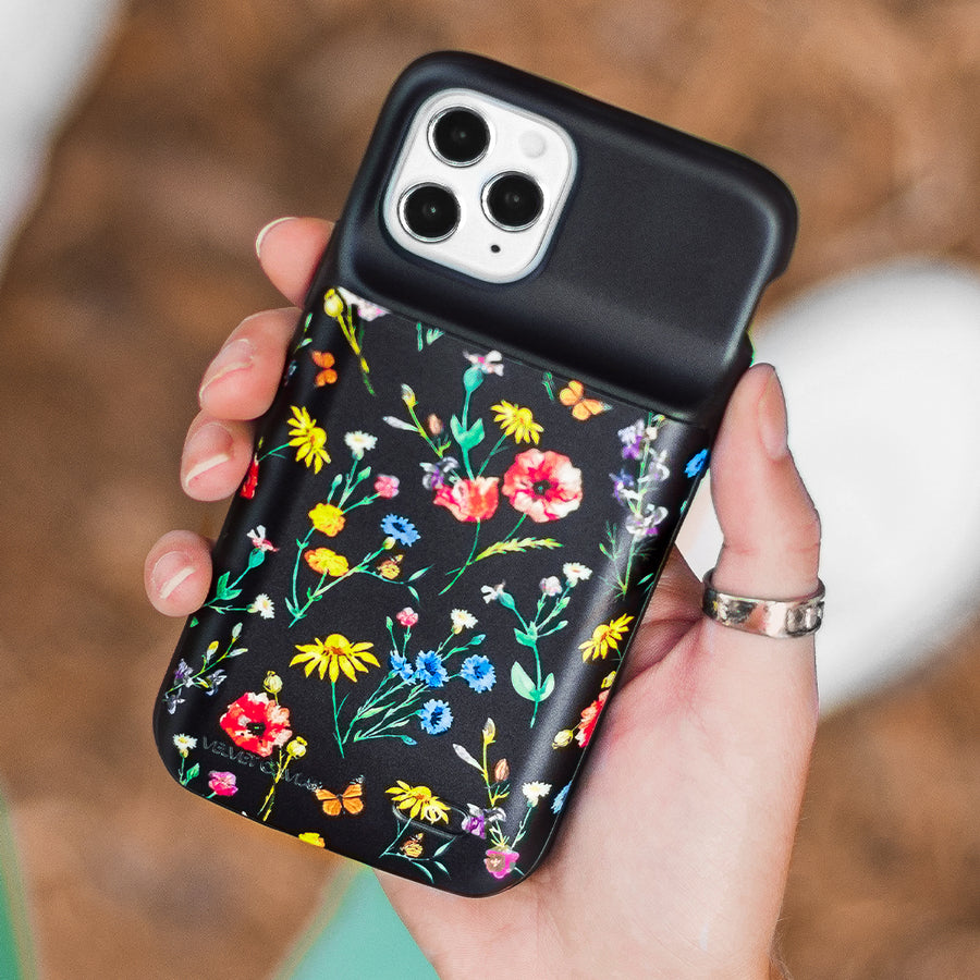 Black Wildflower iPhone Charging Case lifestyle