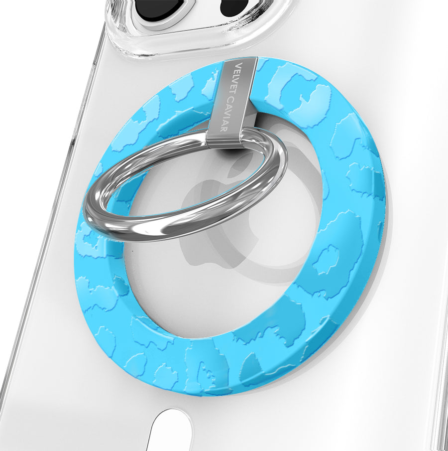 Aqua Blue Leopard MagSafe Grip Ring