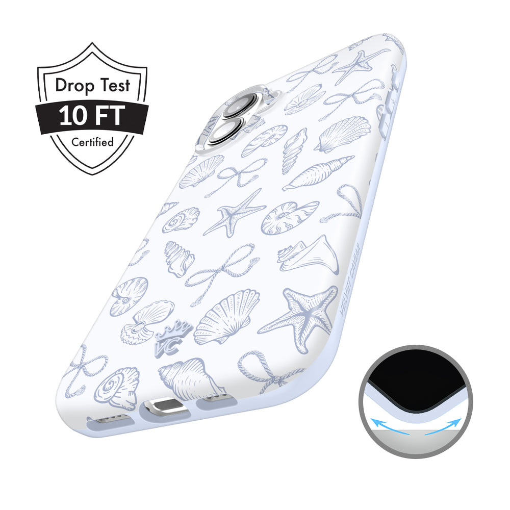 Preppy Coastal Light Blue Seashells, Starfish, Shells