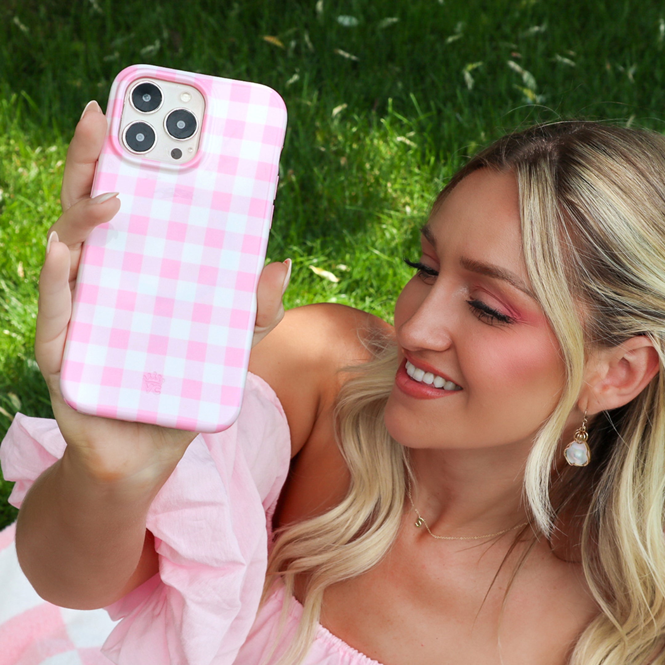 Baby Pink Gingham iPhone Case –
