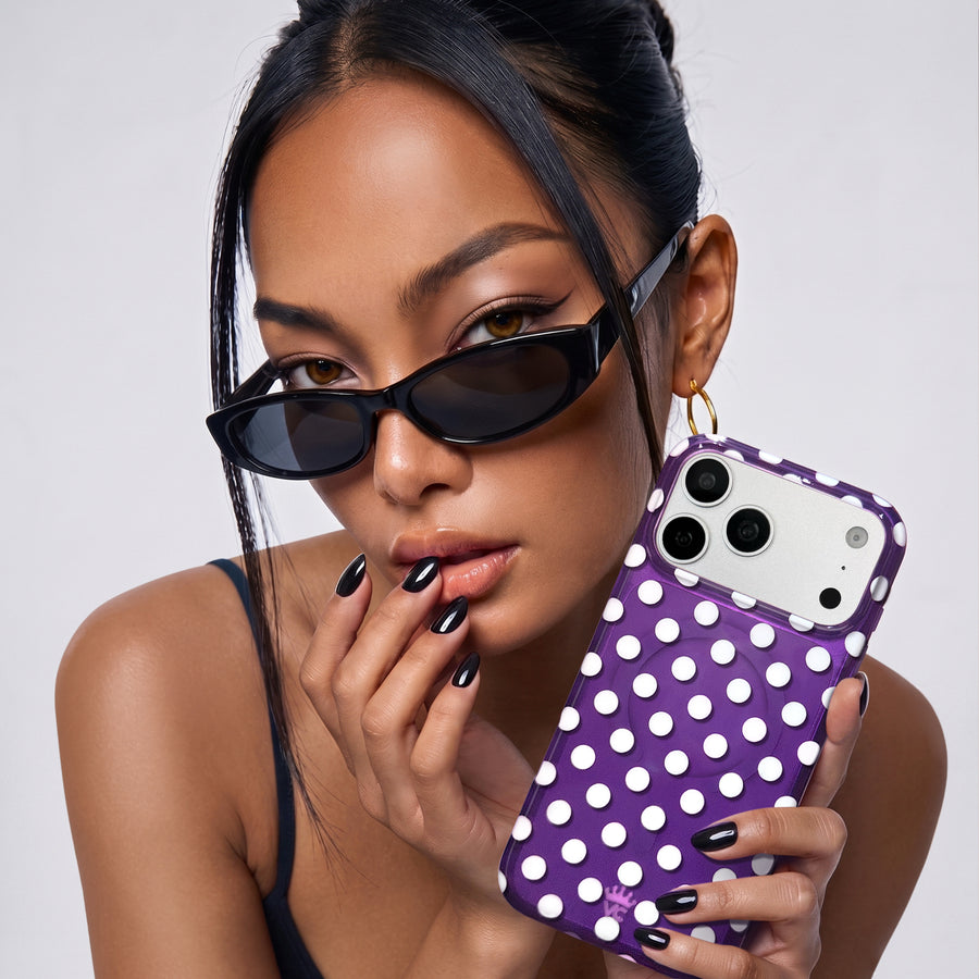 Violet Glow Polka Dot iPhone Case lifestyle