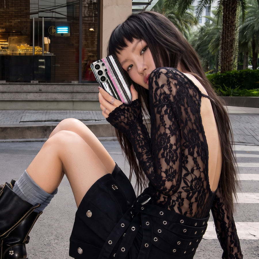 Pretty Punk Stripes Glitter Samsung Case lifestyle