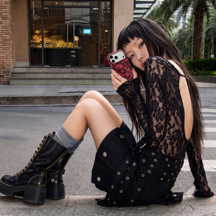 Dark Cherry Floral iPhone Case lifestyle