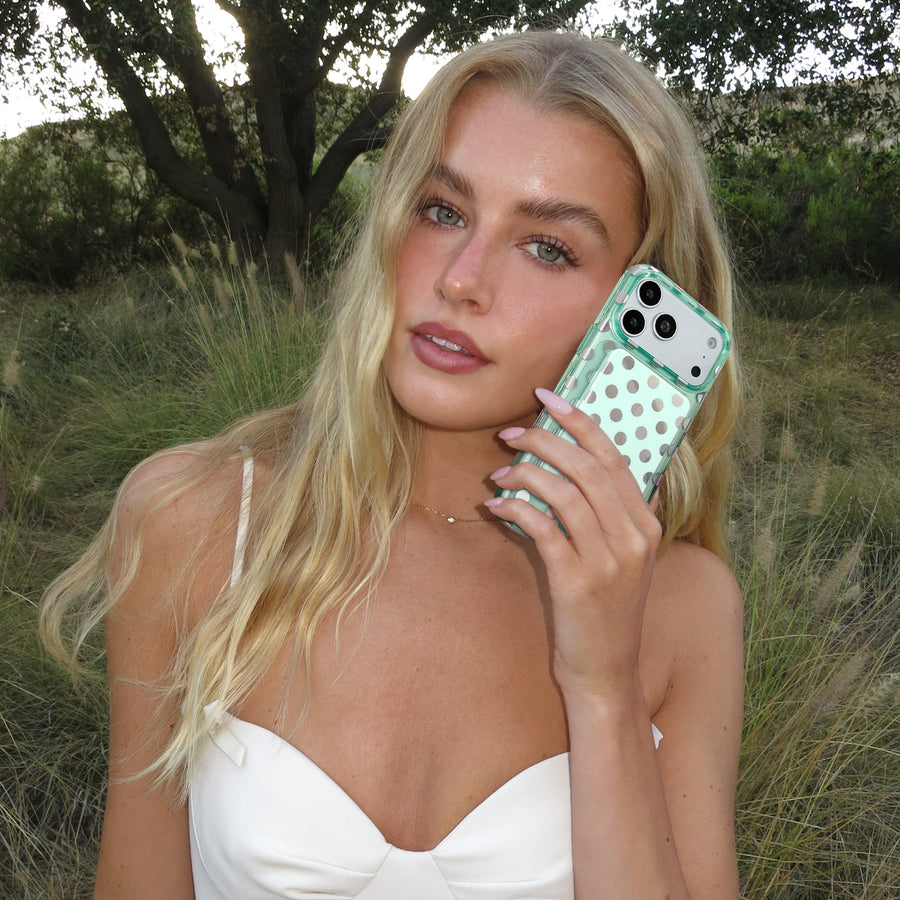 Mint Chrome Polka Dot iPhone Case lifestyle