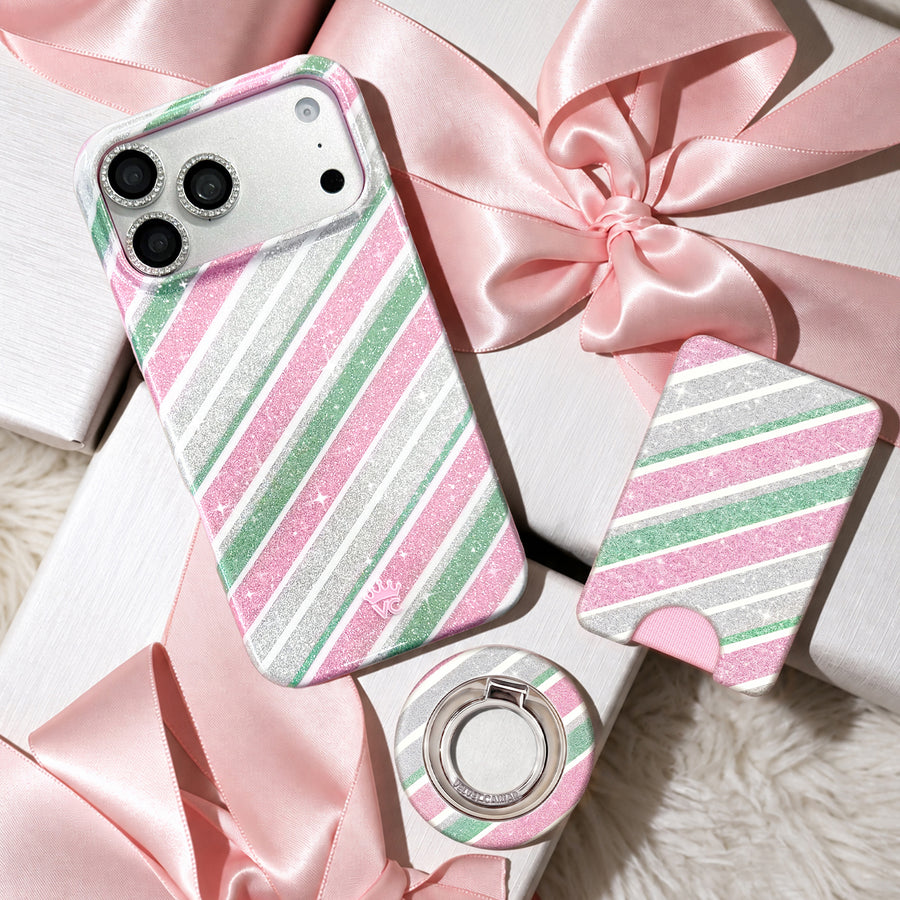 Peppermint Stripes Glitter iPhone Case lifestyle