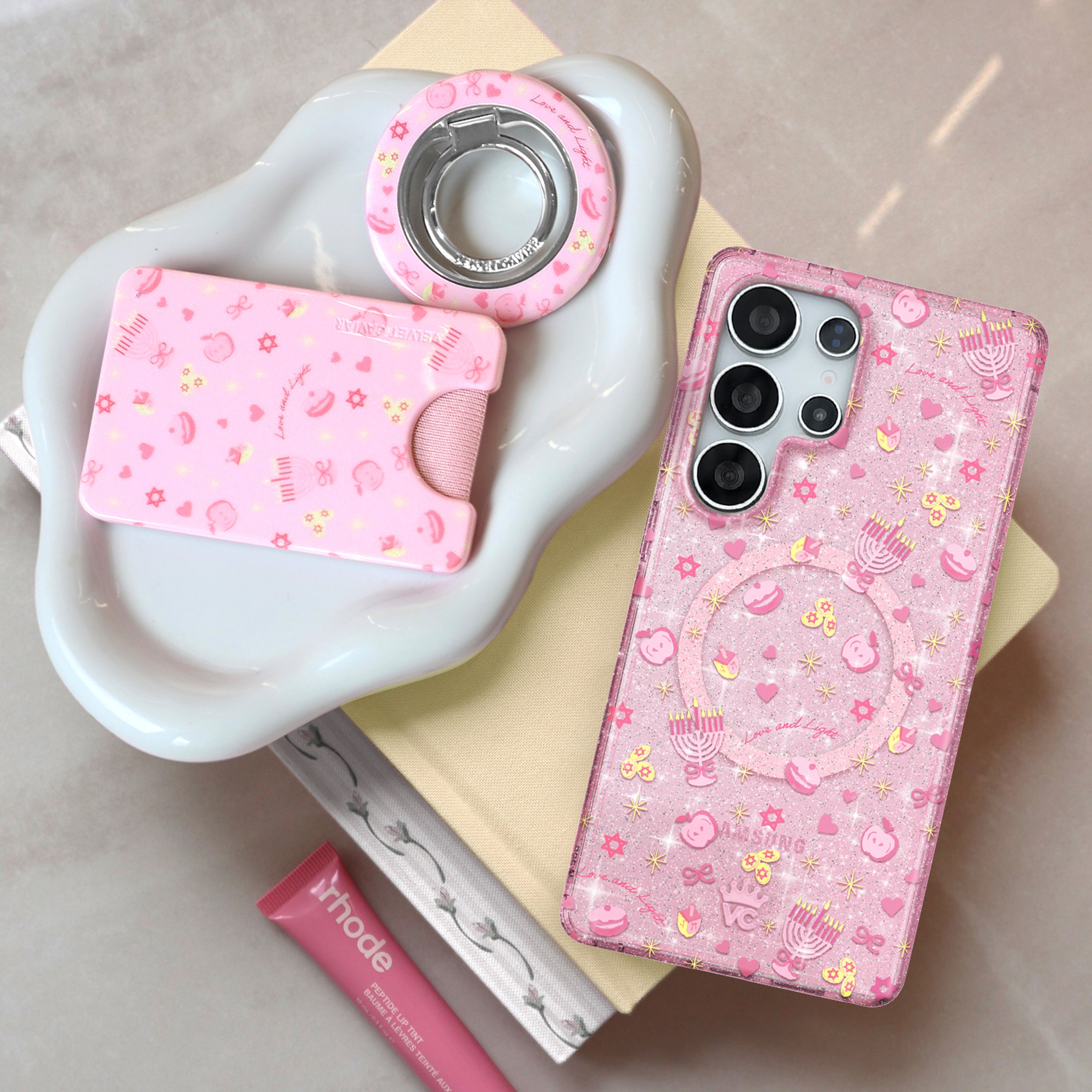 Pink Hanukkah Glitter Samsung Case - Thumbnail 3