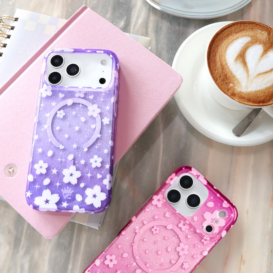 Lavender Cherry Blossom Glitter iPhone Case lifestyle