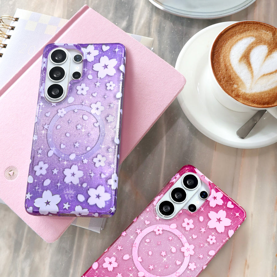 Lavender Cherry Blossom Glitter Samsung Case lifestyle