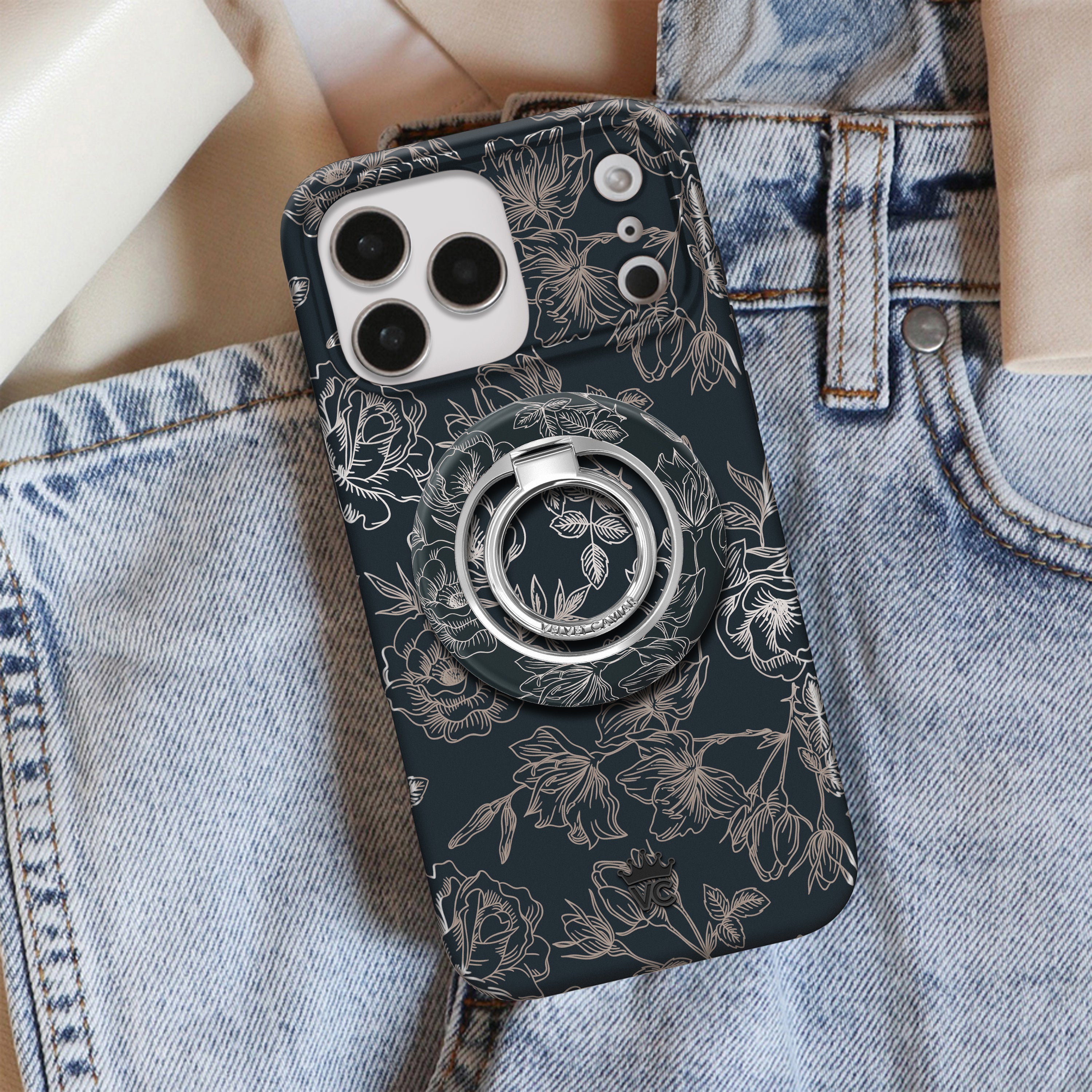 Floral Rose Gold Chrome MagSafe Grip Ring - Thumbnail 2