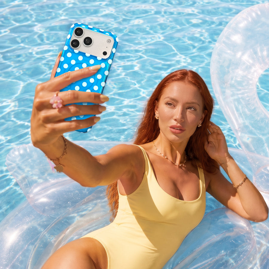 Aquamarine Polka Dot iPhone Case lifestyle