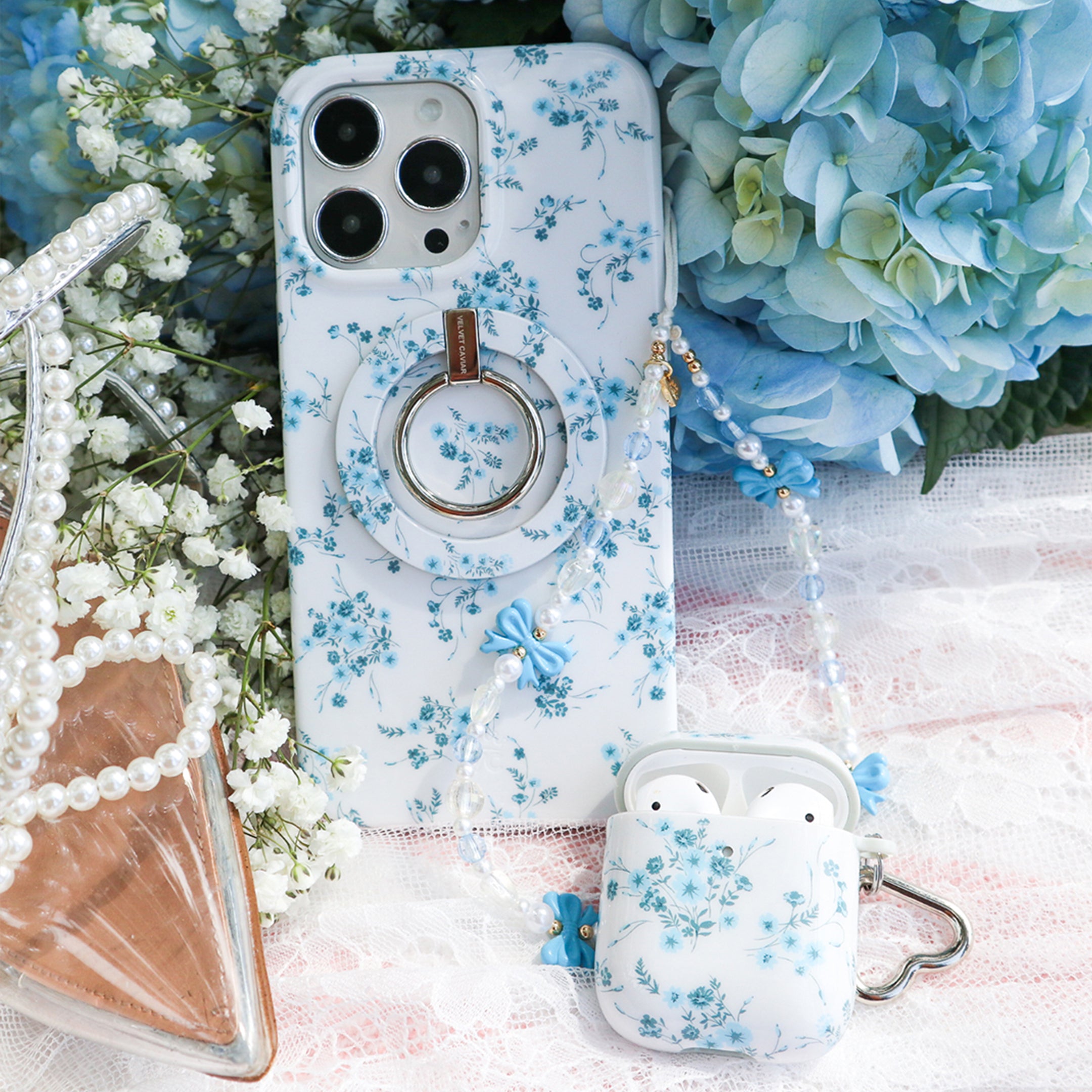 Floral Clear Case and Phone Grip Ring Holder for iPhone or 