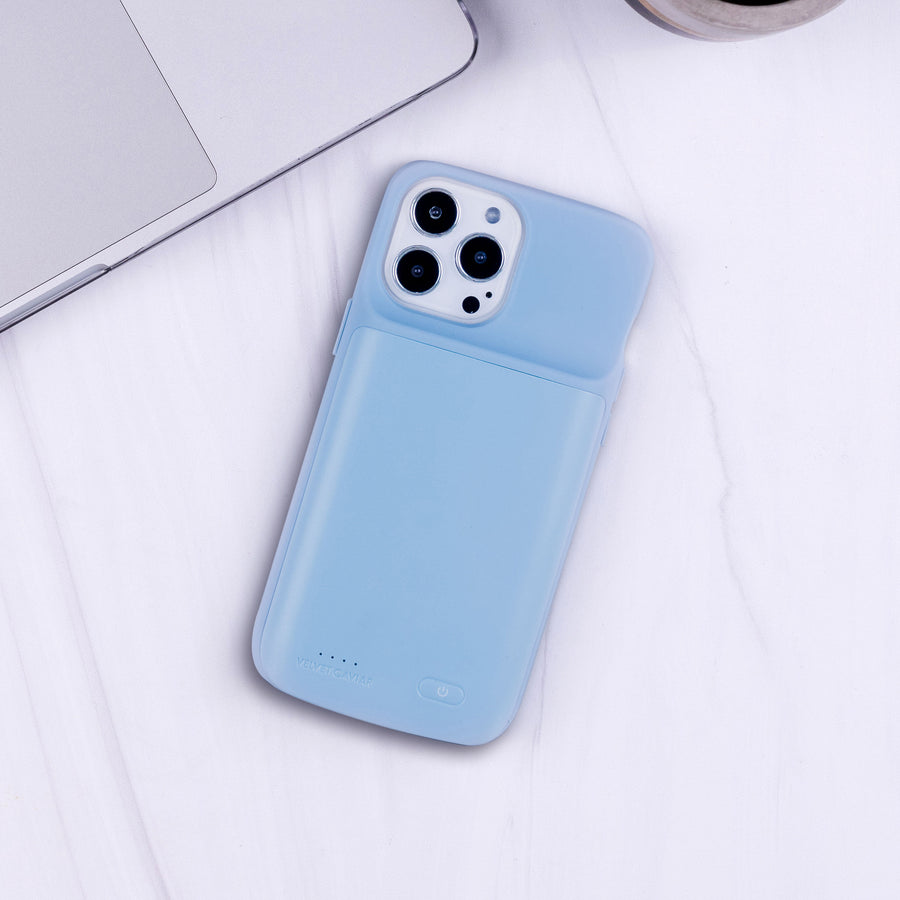 Light Blue iPhone Charging Case lifestyle