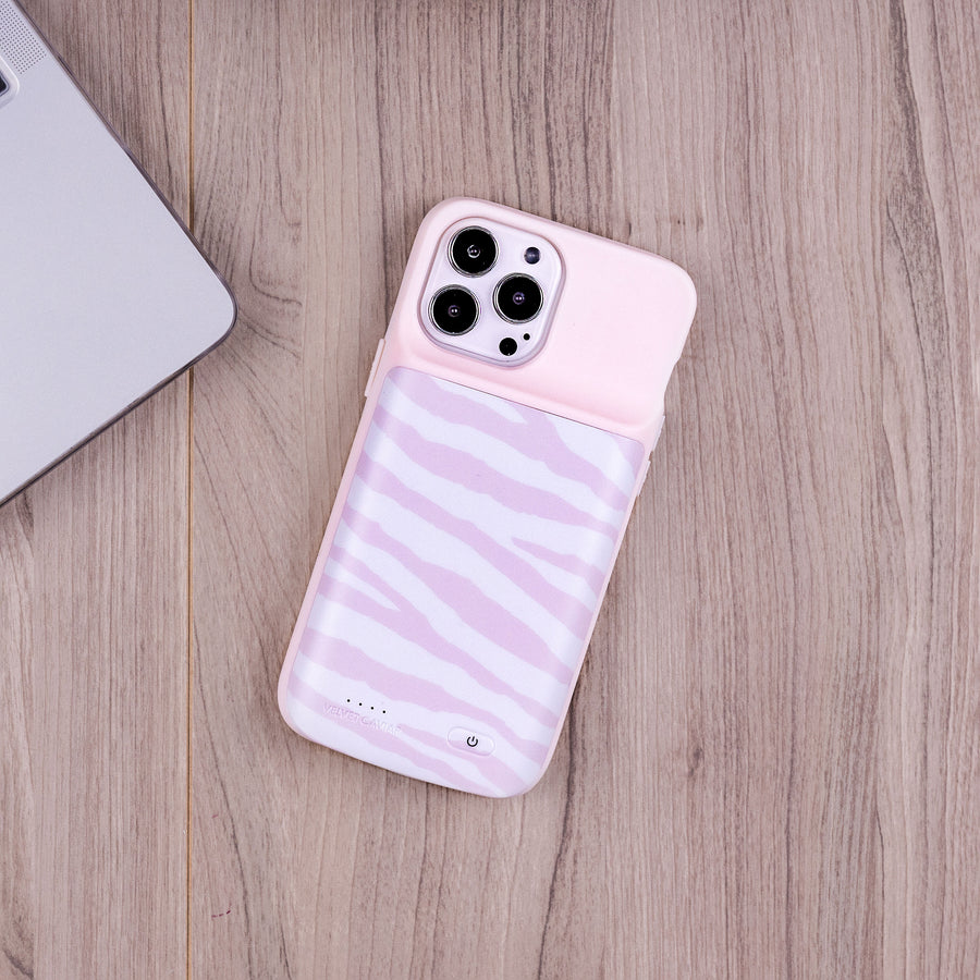 Pink Zebra iPhone Charging Case lifestyle