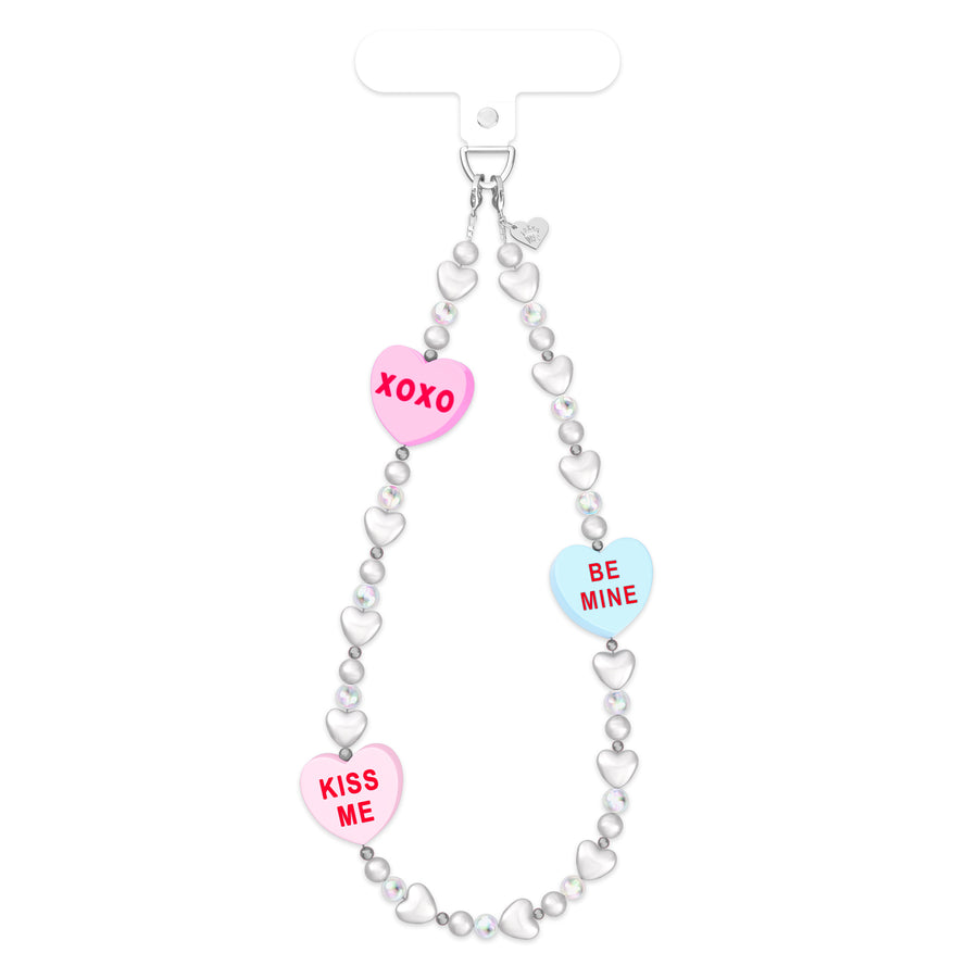 Sweet Hearts Pearl Chain Phone Charm