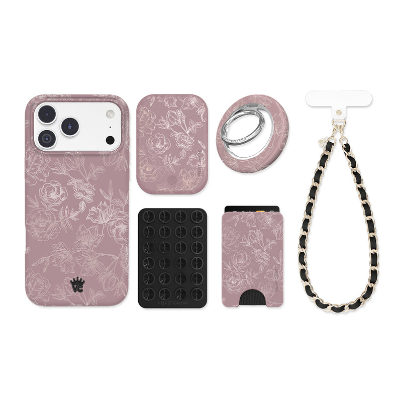 Dusty Rose Chrome Floral iPhone Bundle Set
