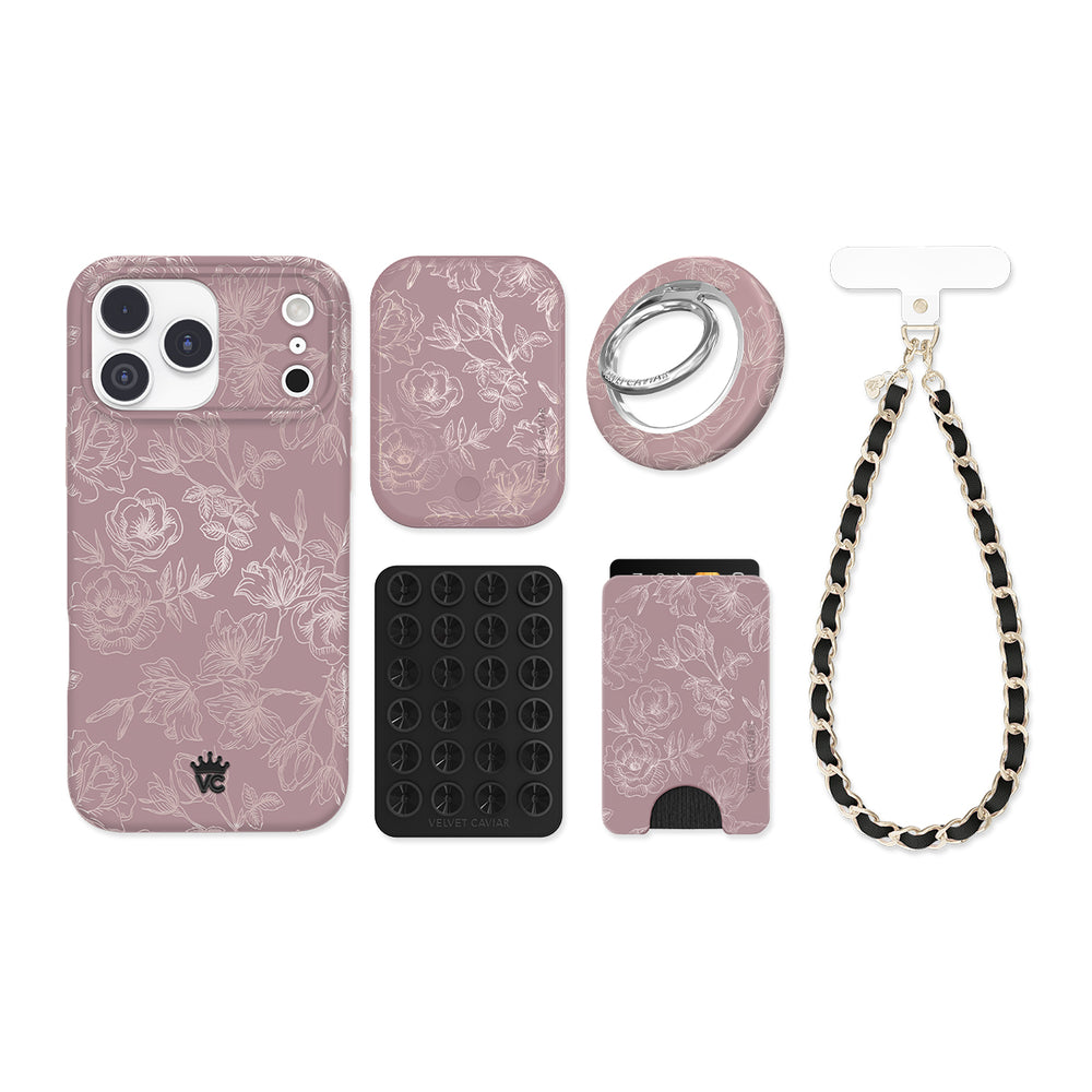 iPhone 15 Pro Dusty Rose Chrome Floral Cute Phone Case | Velvet Caviar iPhone 15 Pro Dusty Rose Chrome Floral Cute Phone Case | Velvet Caviar