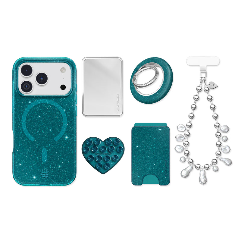Emerald Teal Glitter Jelly iPhone Bundle Set