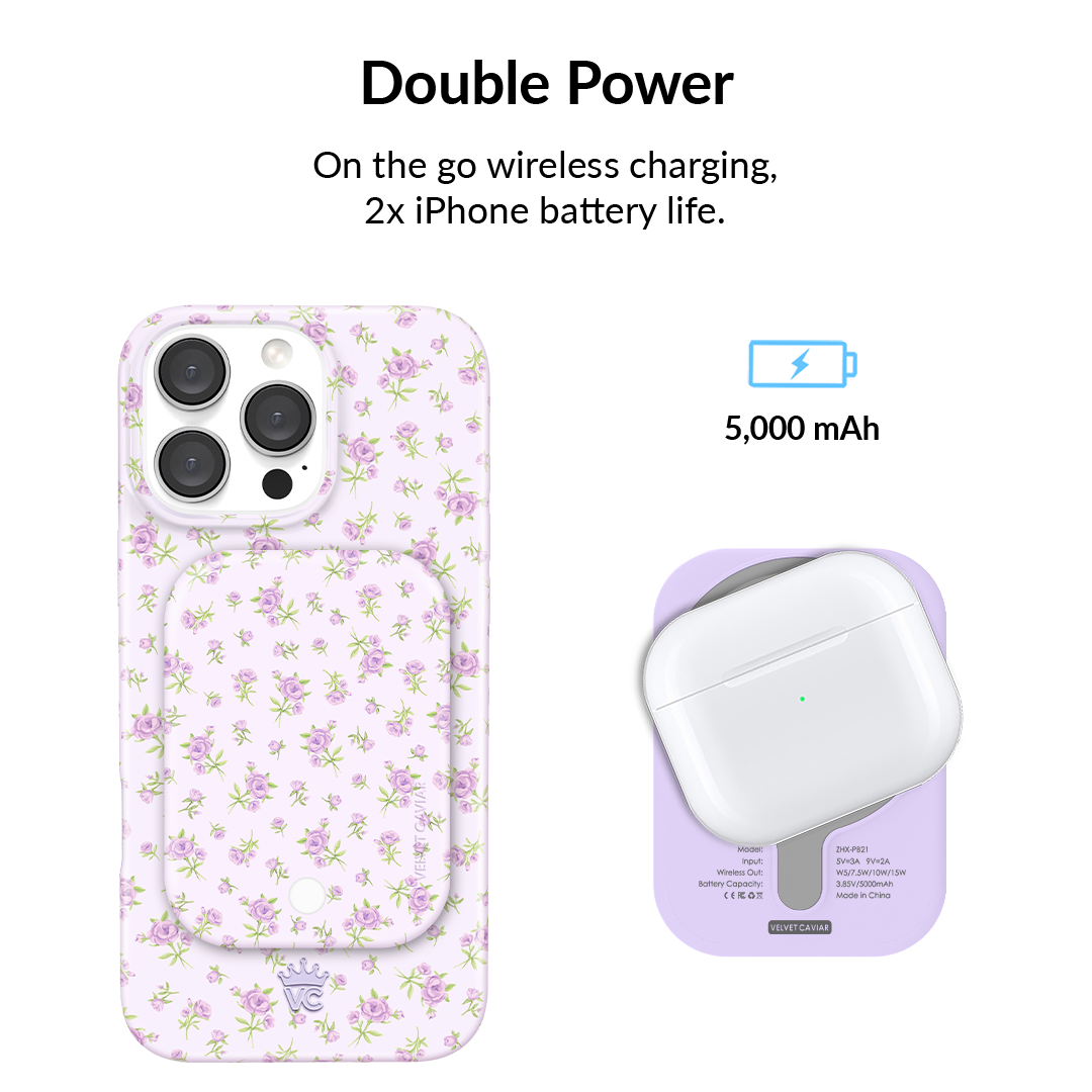 Dainty Lilac Floral MagSafe Battery Power Pack - Thumbnail 2