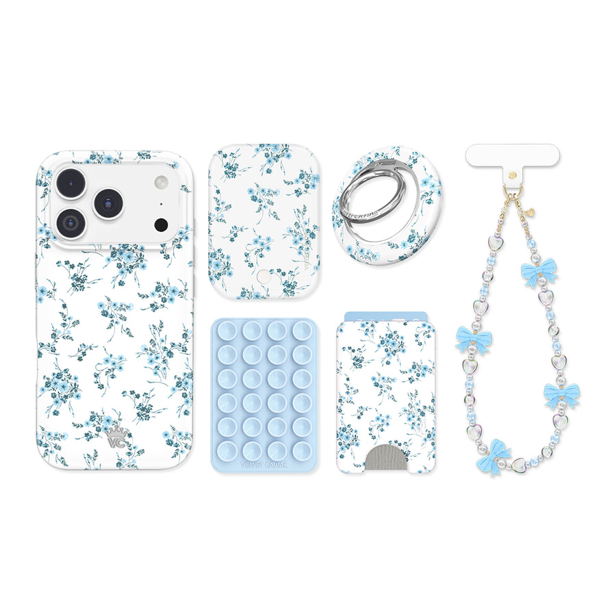 French Blue Floral iPhone Bundle Set