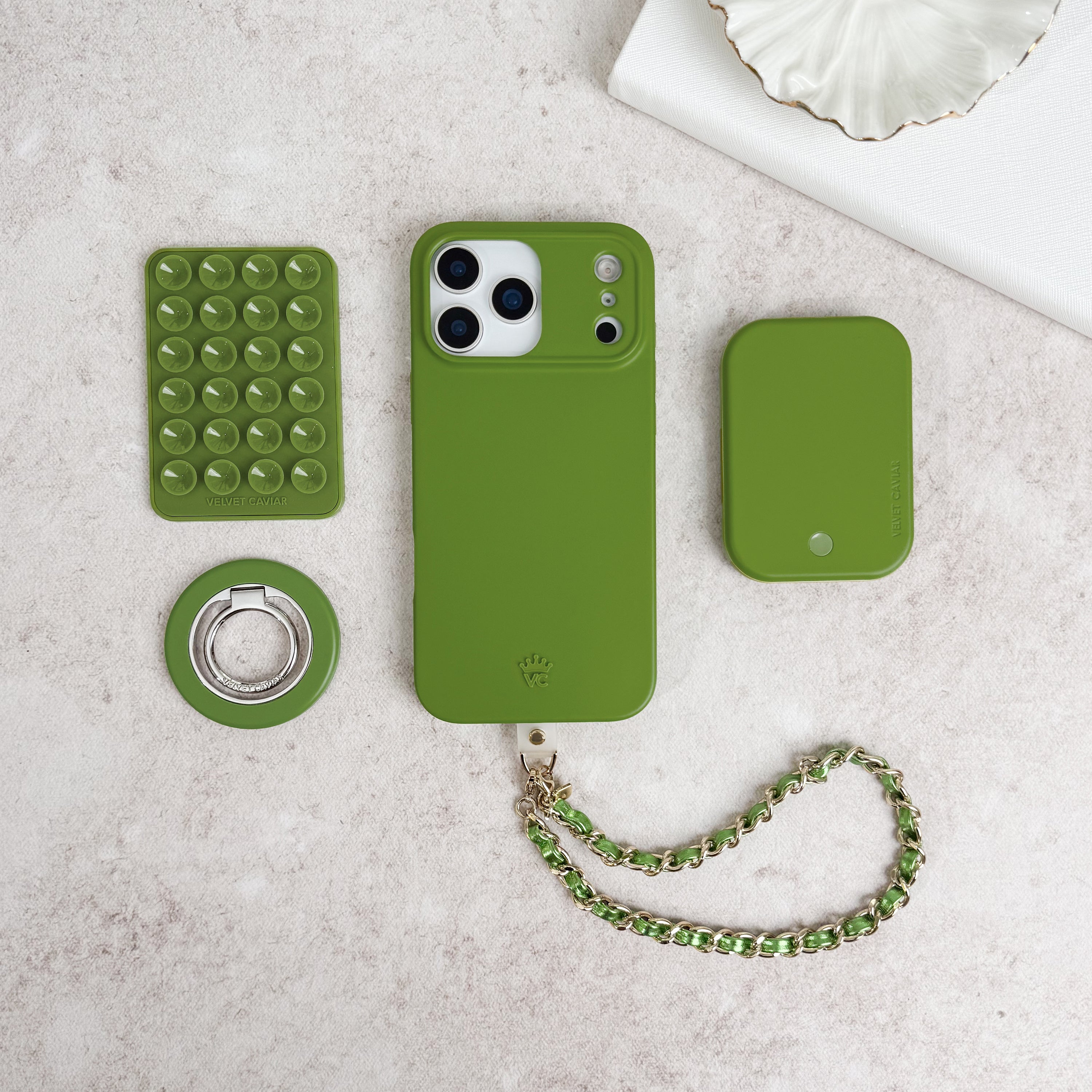 Metallic Green Leather Chain Phone Charm - Thumbnail 4