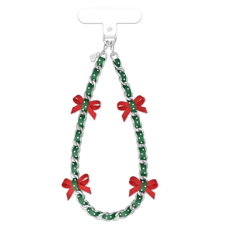 Holiday Polka Dot Bow Leather Chain Phone Charm