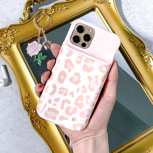 Blush Leopard iPhone Charging Case lifestyle