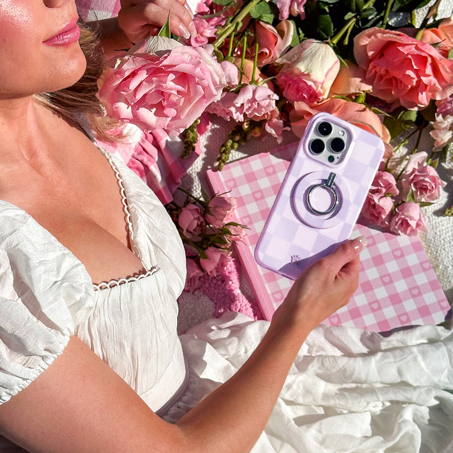 Lilac Vibe Checkered iPhone Case lifestyle