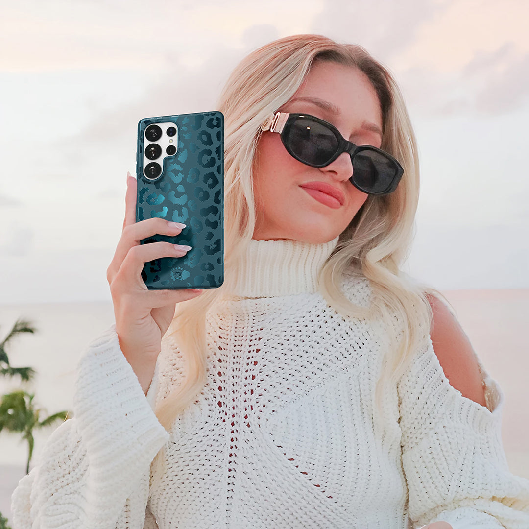 Metallic Navy Leopard Samsung Case - Thumbnail 5