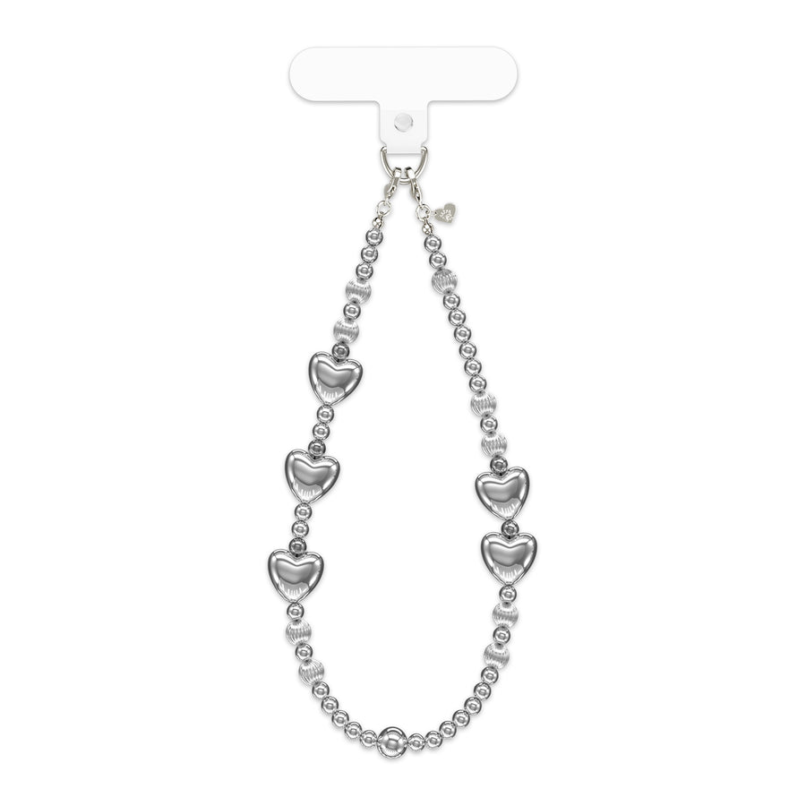 Metallic Silver Heart Phone Charm