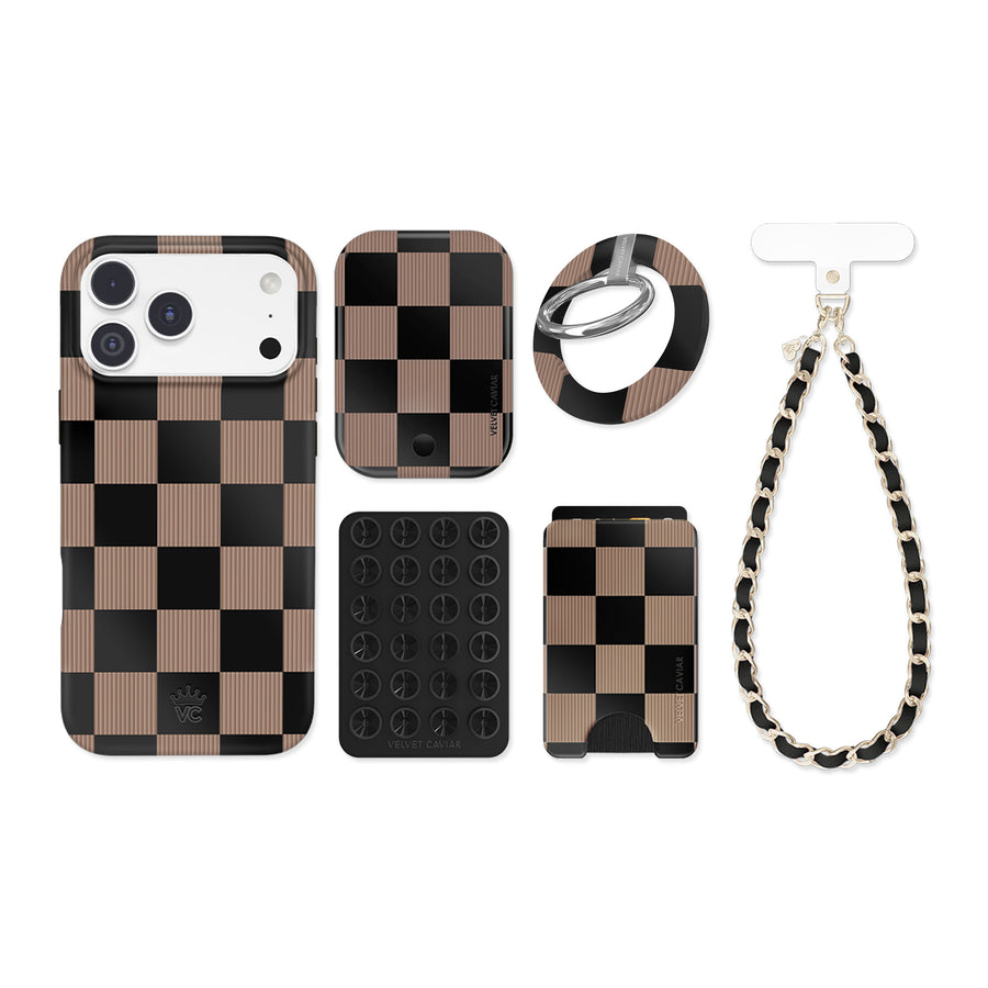 Mocha Vibe Checkered iPhone Bundle Set