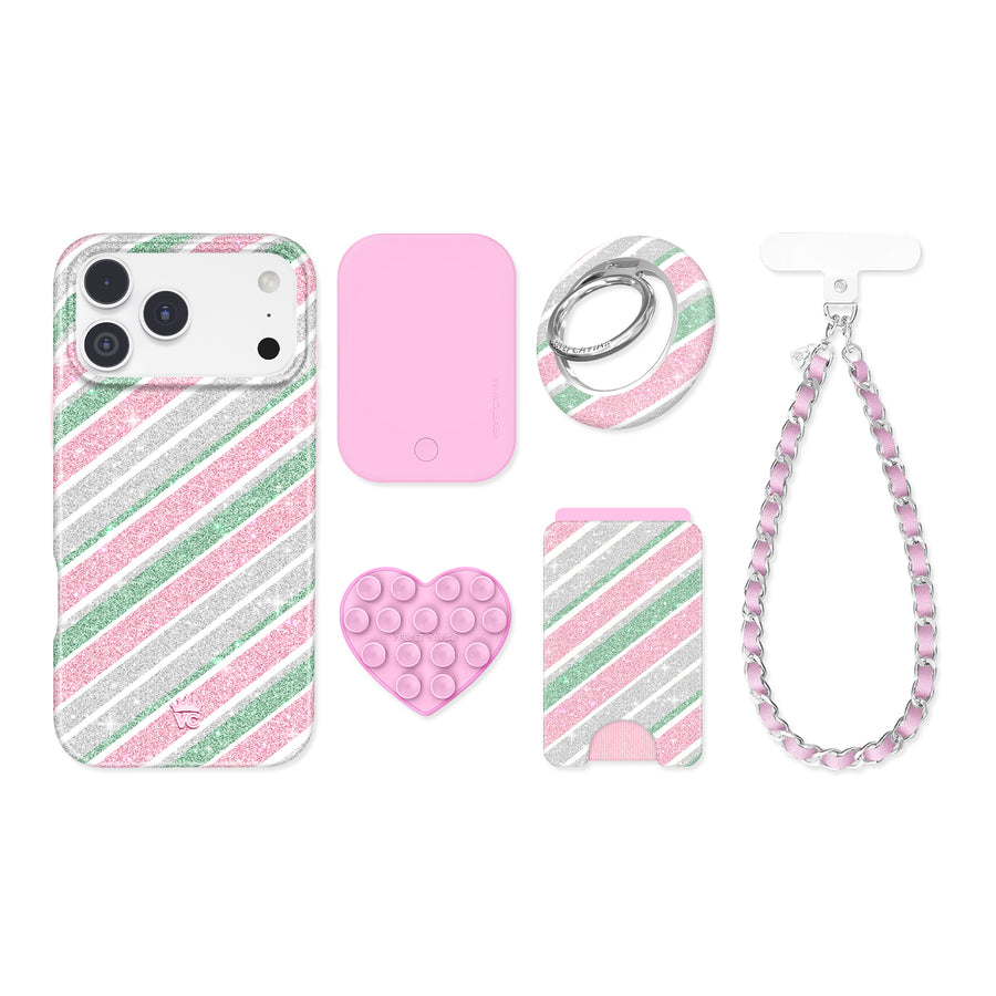 Peppermint Stripes Glitter iPhone Bundle Set