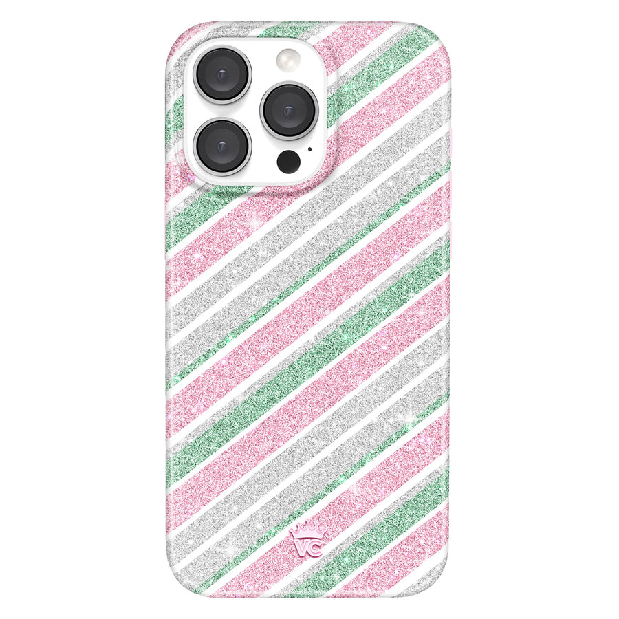 Peppermint Stripes Glitter iPhone Case
