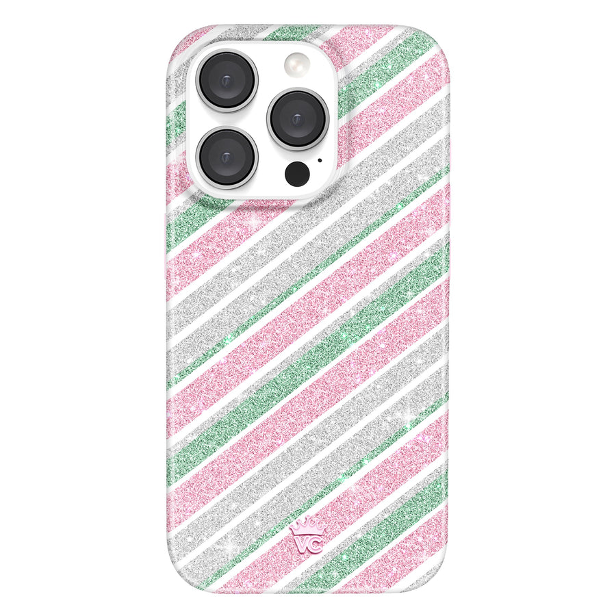 Peppermint Stripes Glitter iPhone Case
