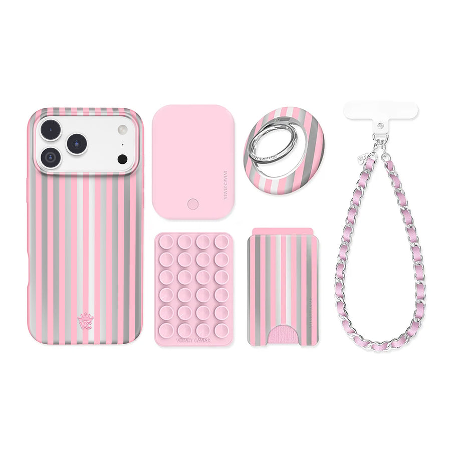 Pink Chrome Stripes iPhone Bundle Set