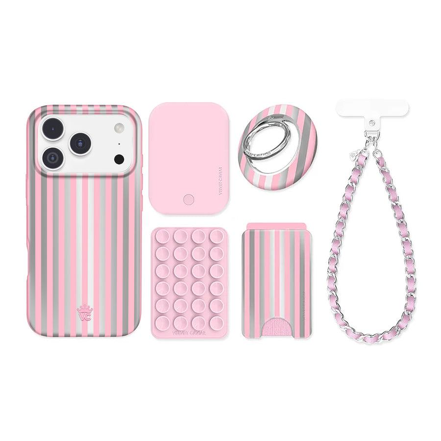 Pink Chrome Stripes iPhone Bundle Set