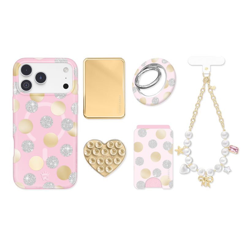 Pink Glitter Polka Dot iPhone Bundle Set