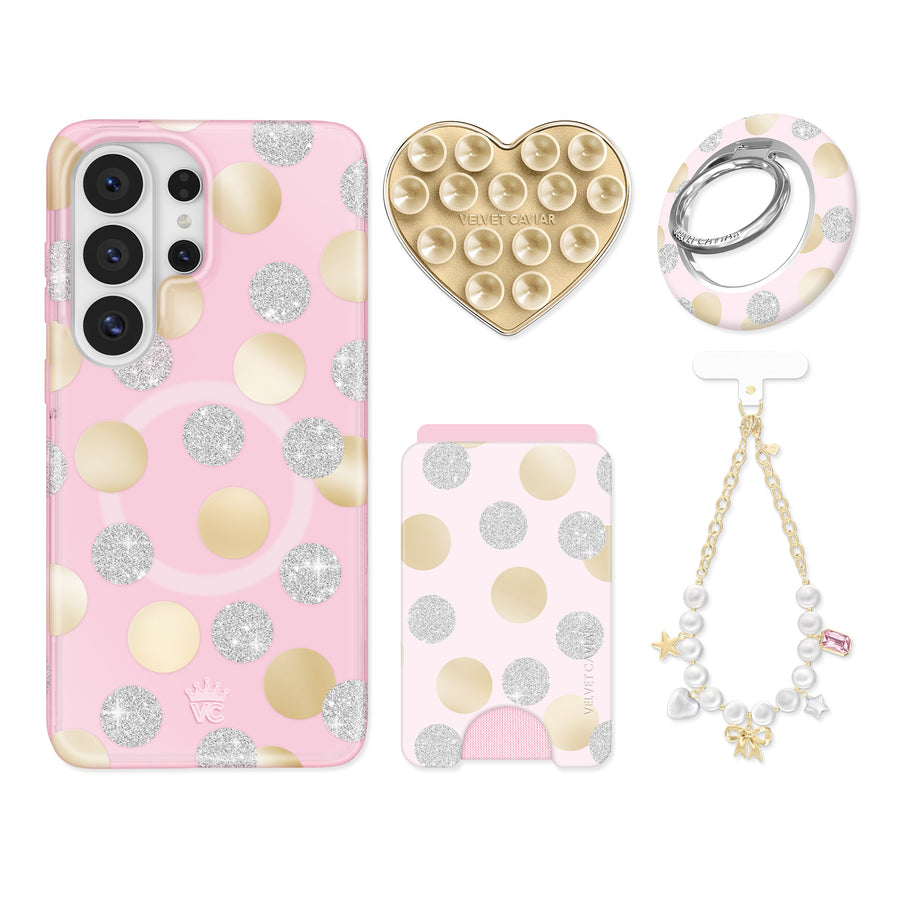 Pink Glitter Polka Dot Samsung Bundle Set