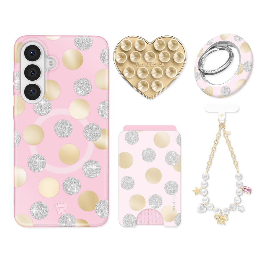 Pink Glitter Polka Dot Samsung Bundle Set
