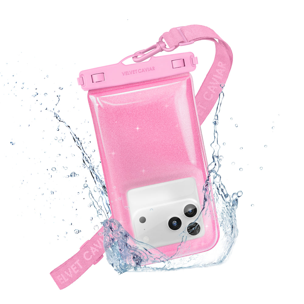 waterproof phone case for swimming Pink Stardust Glitter Waterproof Floating Phone Pouch