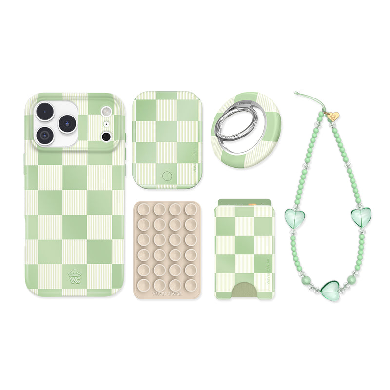 Pistachio Vibe Checkered iPhone Bundle Set