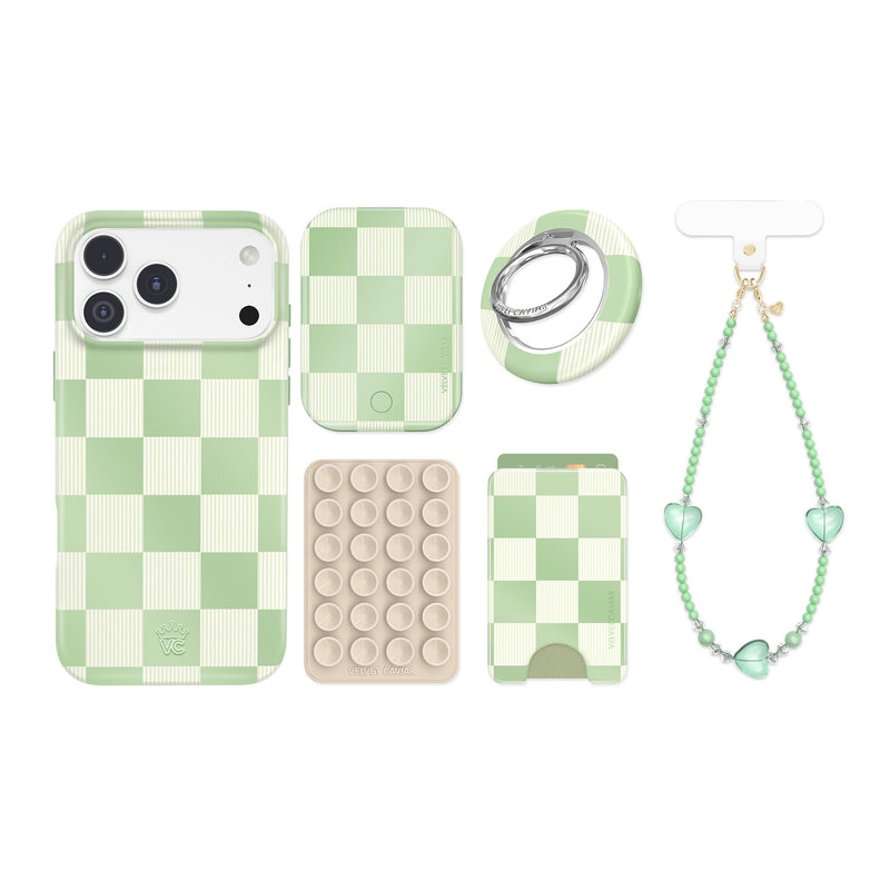 Pistachio Vibe Checkered iPhone Bundle Set