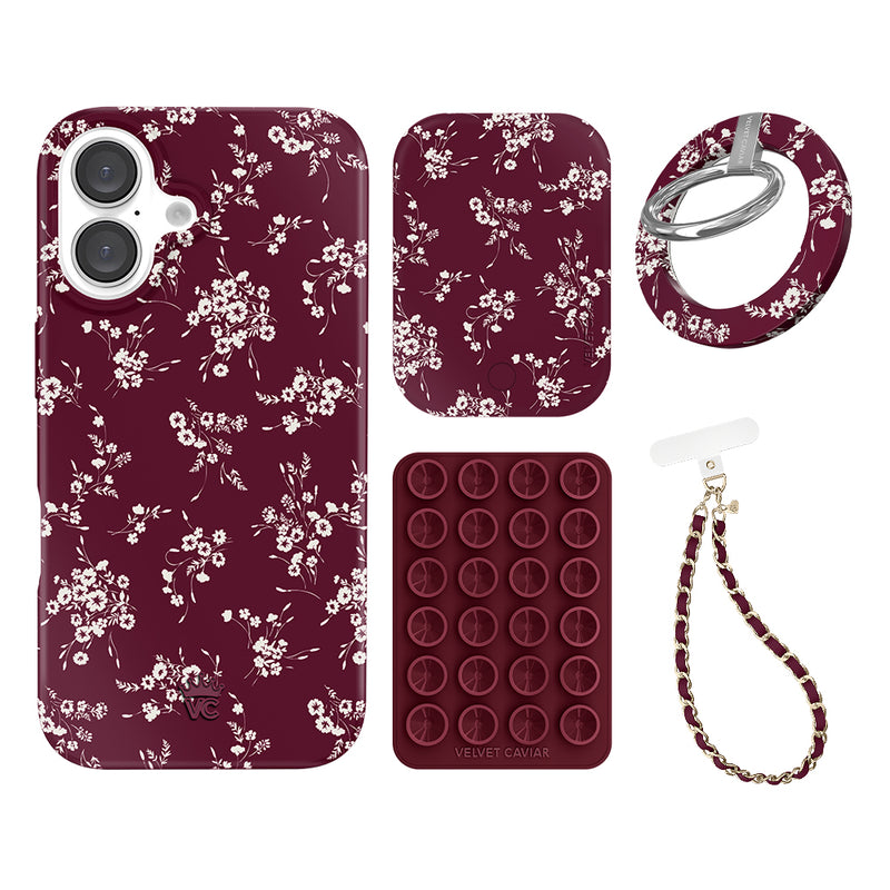 French Burgundy Floral iPhone Bundle Set Grip