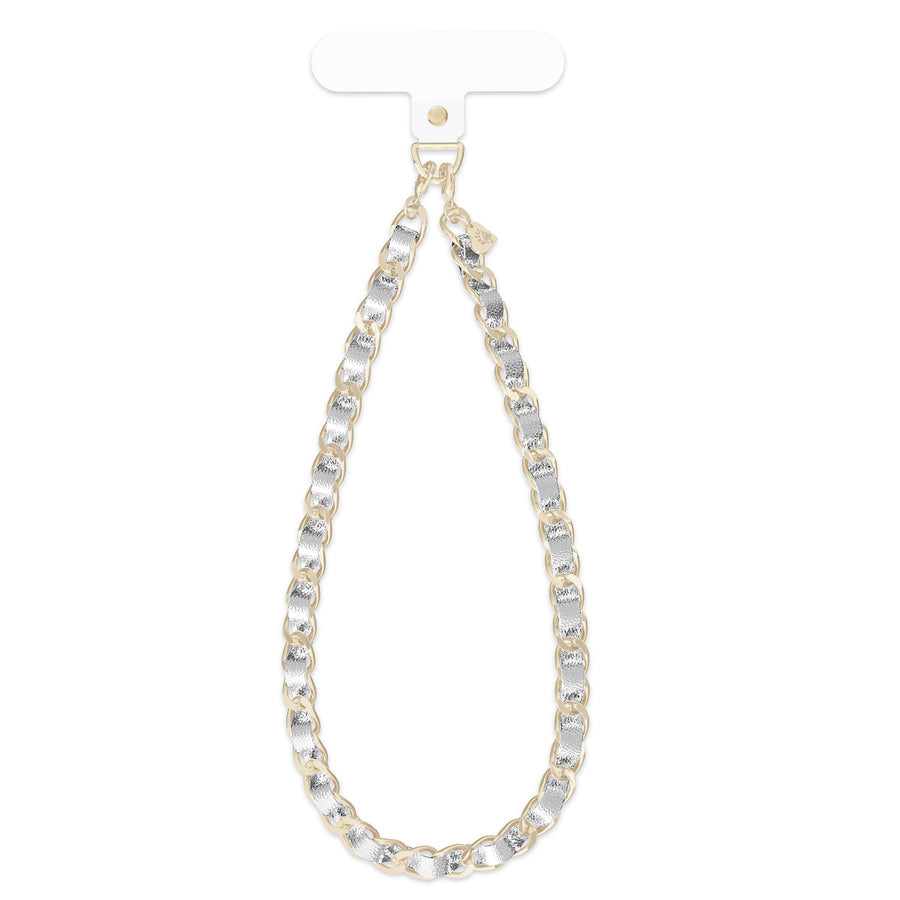 Silver Leather Chain Phone Charm