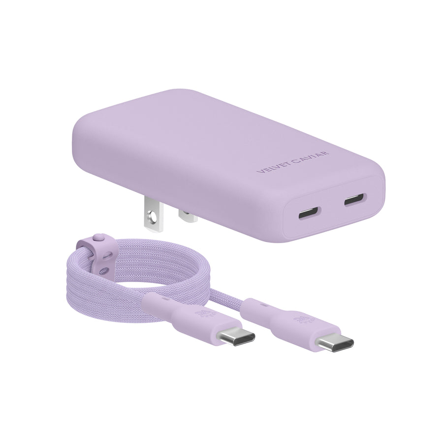 Soft Lilac Fast Charging Set with dual port wall adapter and 6ft USB-C cable