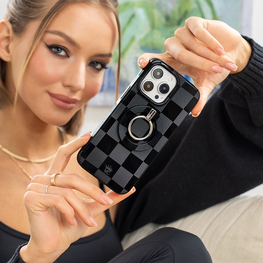 Noir Vibe Checkered iPhone Case lifestyle
