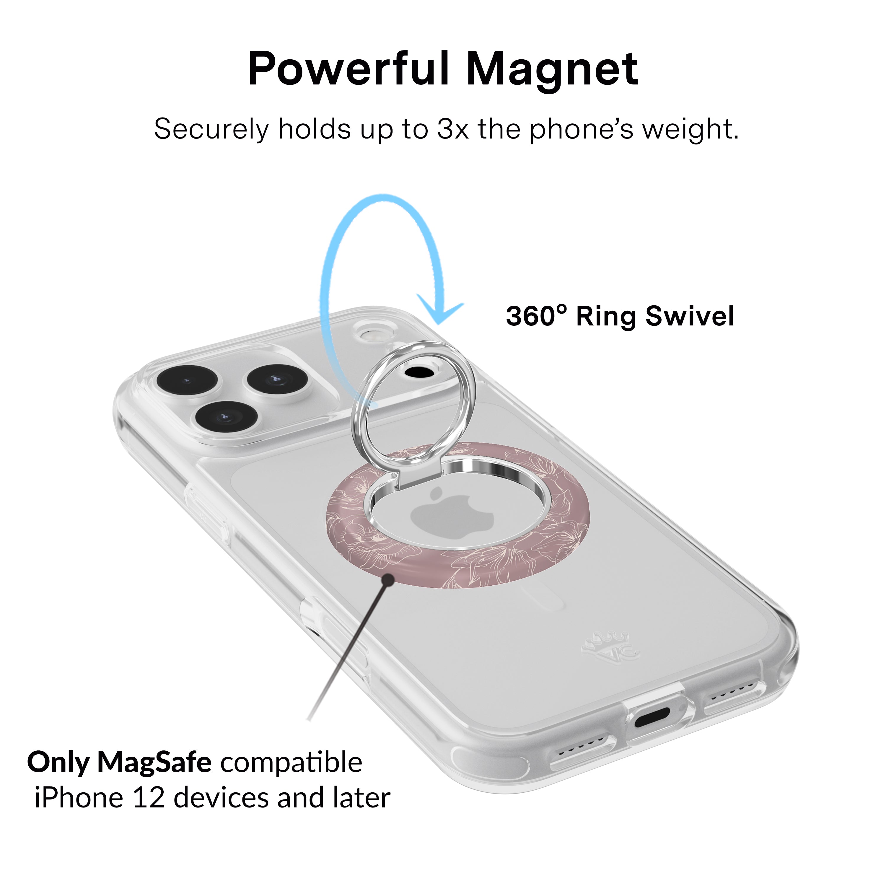 Dusty Floral Chrome MagSafe Grip Ring - Thumbnail 2