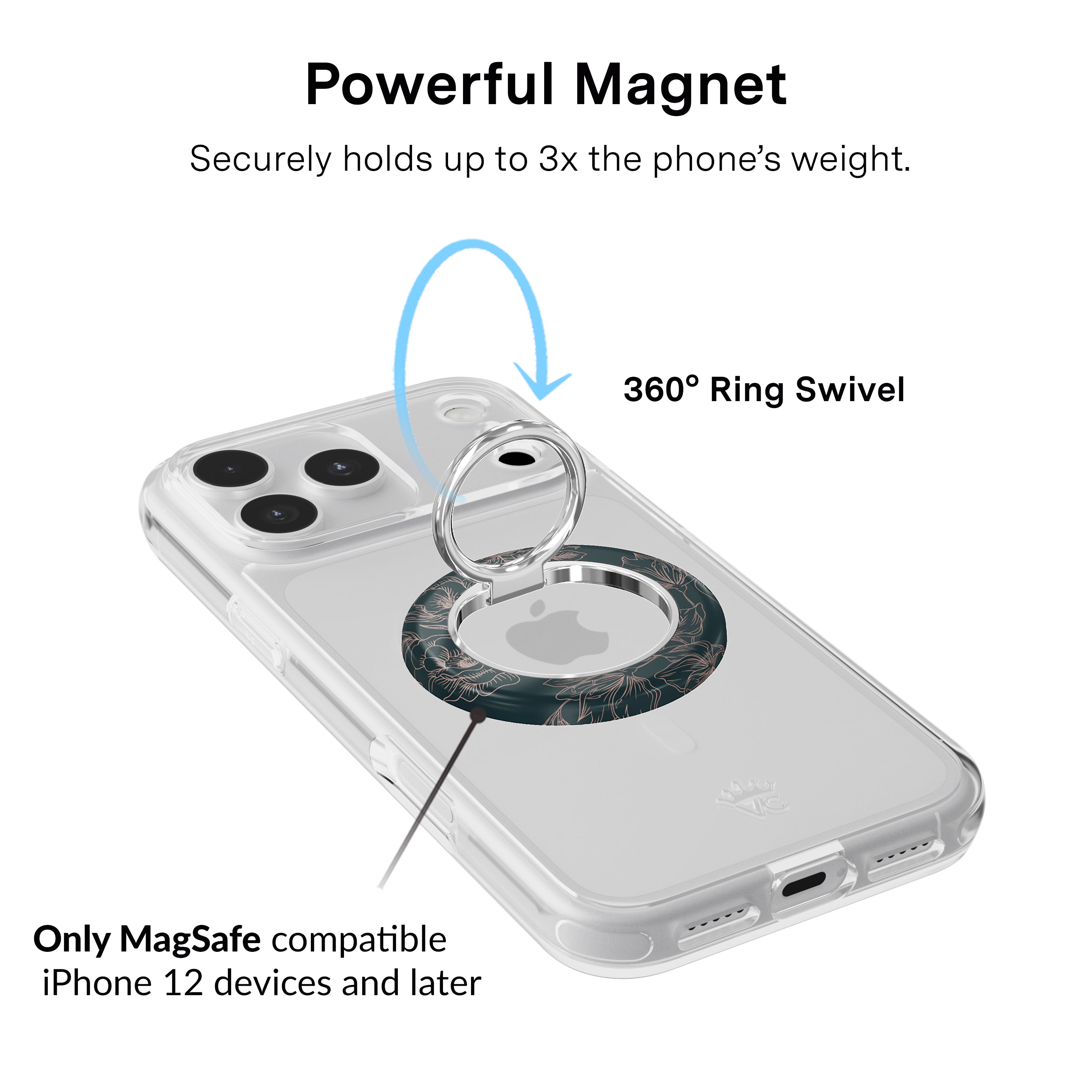 Floral Rose Gold Chrome MagSafe Grip Ring - Thumbnail 5