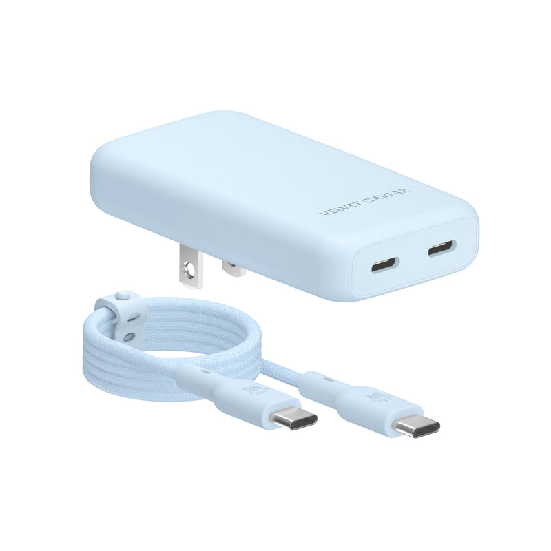 Whisper Blue Fast Charging Set, Dual Port Wall Adapter + 6ft USB-C Cable